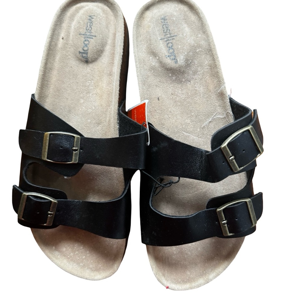 West Loop Black Doubkr Buckle Strap Sandals